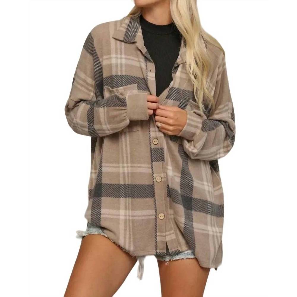 Plaid Button Down Shirt - Tan and Black
